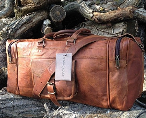 25 Inch Large Leather Duffel Travel Duffle Gym Sports Overnight Weekender Bag