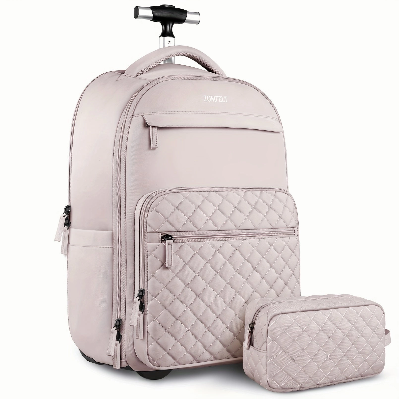 2pcs ZOMFELT Rolling Backpack, Laptop Backpack With Toiletry Bag, Carry On Luggage Travel Backpack With Wheels, Backpack For Travel Trip Business