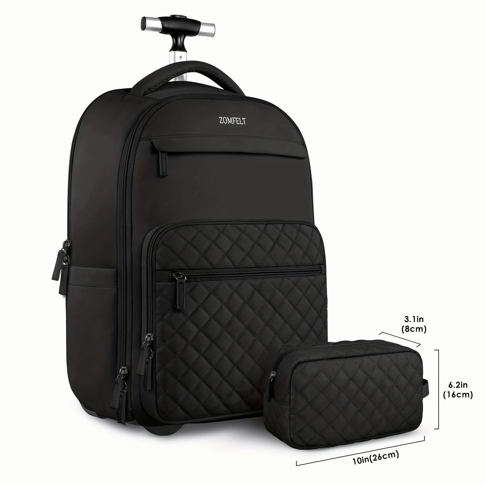 2pcs ZOMFELT Rolling Backpack, Laptop Backpack With Toiletry Bag, Carry On Luggage Travel Backpack With Wheels, Backpack For Travel Trip Business