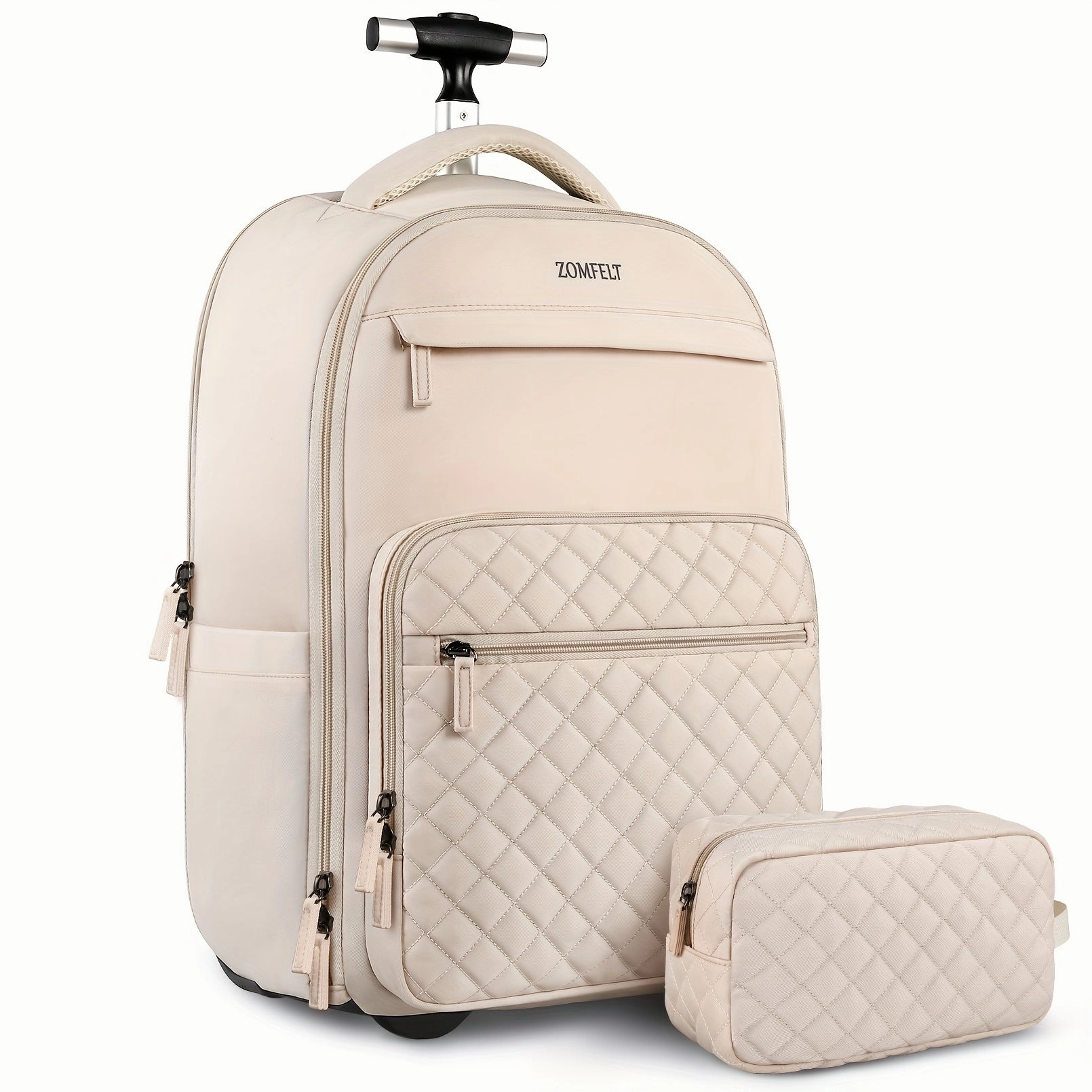 2pcs ZOMFELT Rolling Backpack, Laptop Backpack With Toiletry Bag, Carry On Luggage Travel Backpack With Wheels, Backpack For Travel Trip Business
