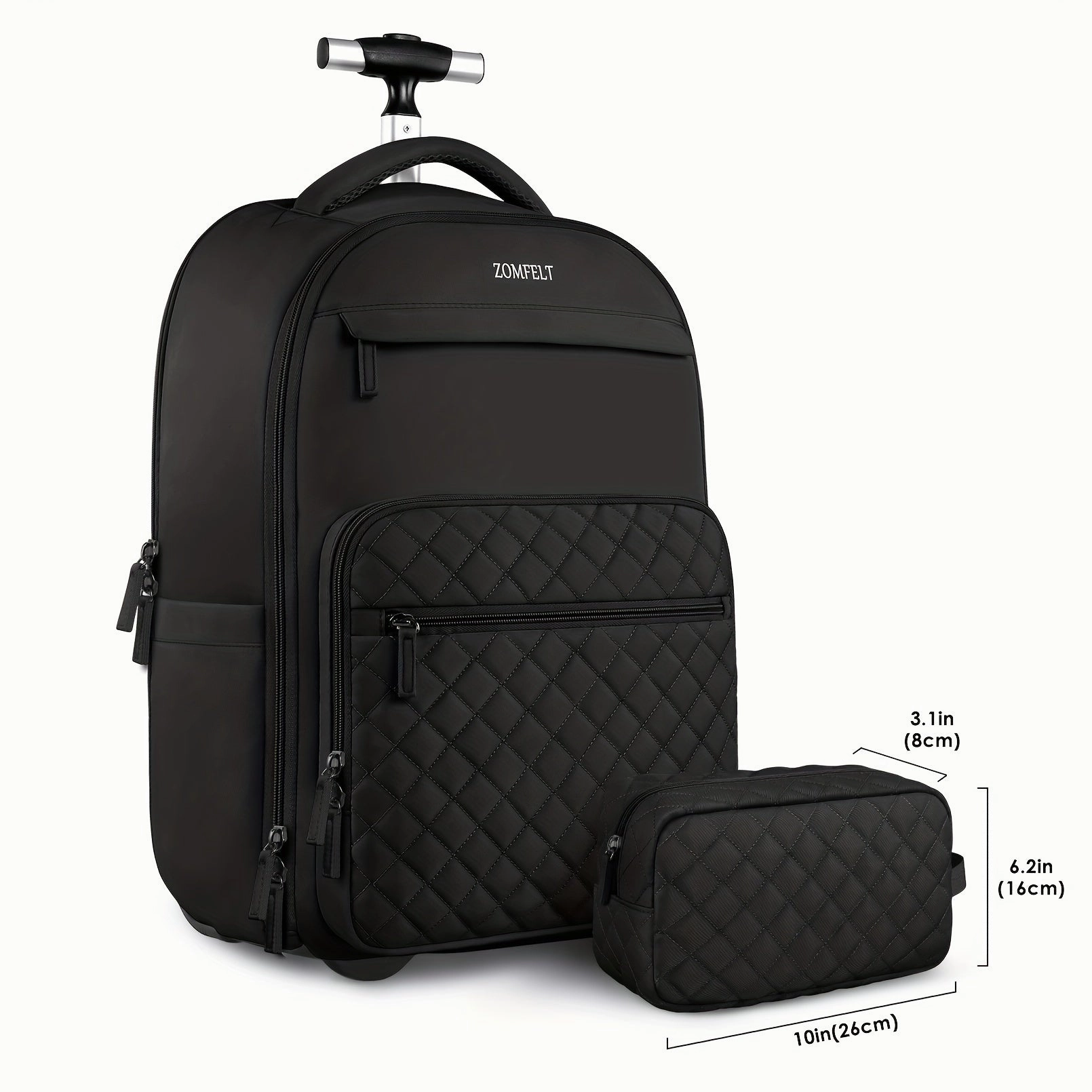 2pcs ZOMFELT Rolling Backpack, Laptop Backpack With Toiletry Bag, Carry On Luggage Travel Backpack With Wheels, Backpack For Travel Trip Business