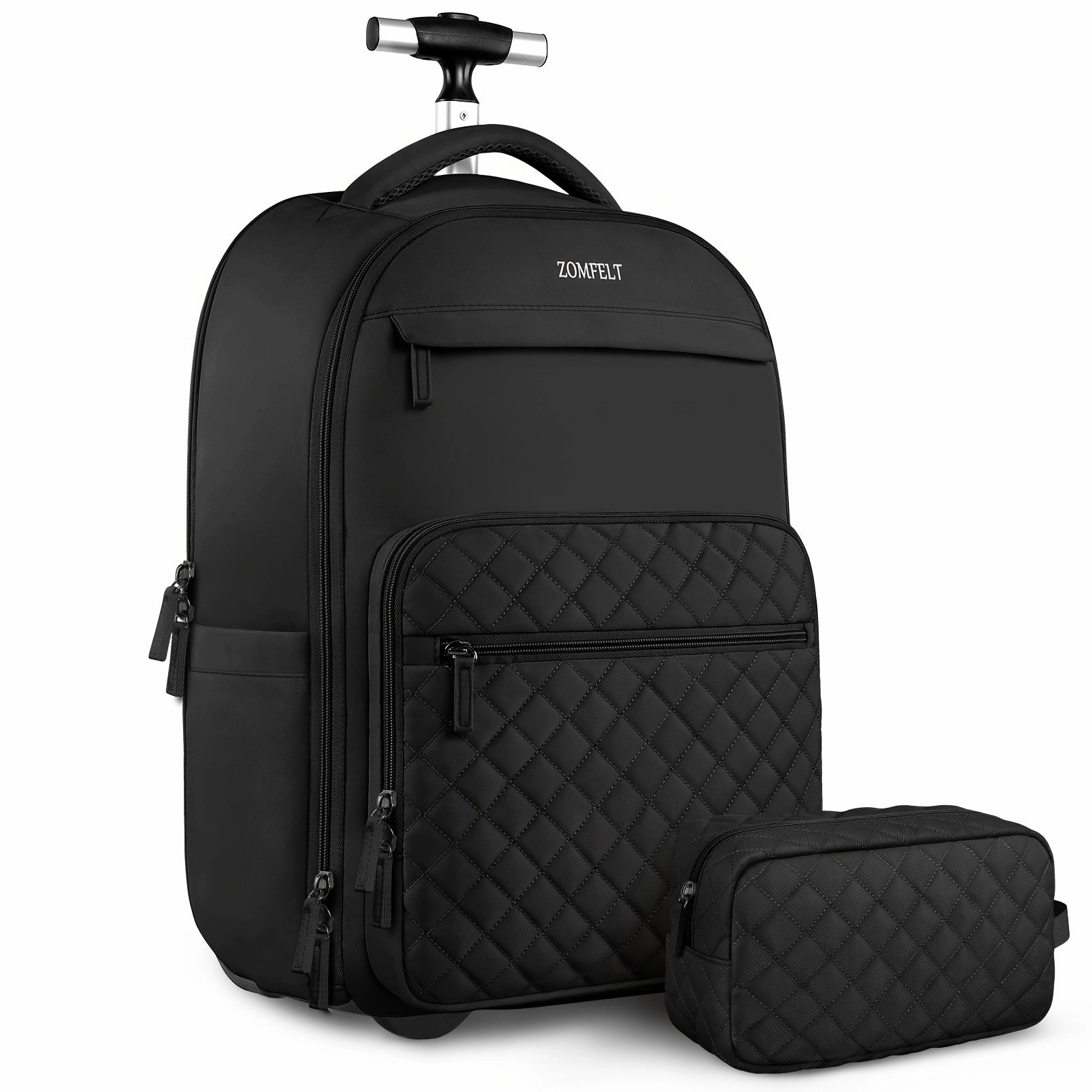 2pcs ZOMFELT Rolling Backpack, Laptop Backpack With Toiletry Bag, Carry On Luggage Travel Backpack With Wheels, Backpack For Travel Trip Business