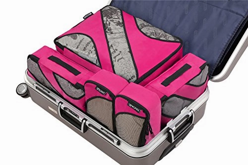 6 Set Packing Cubes,3 Various Sizes Travel Luggage Packing Organizers Fushcia