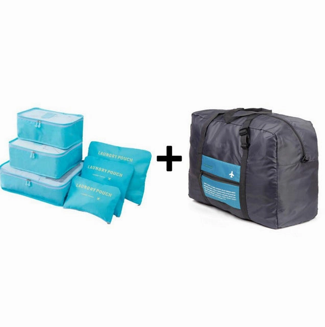 6pcs/set Nylon packing cube large capacity double zipper Waterproof bag Luggage Clothes Tidy