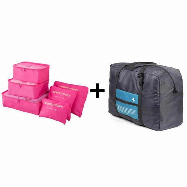 6pcs/set Nylon packing cube large capacity double zipper Waterproof bag Luggage Clothes Tidy
