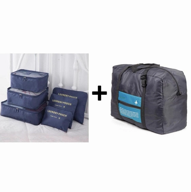 6pcs/set Nylon packing cube large capacity double zipper Waterproof bag Luggage Clothes Tidy
