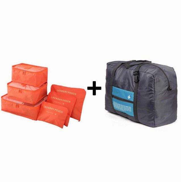 6pcs/set Nylon packing cube large capacity double zipper Waterproof bag Luggage Clothes Tidy