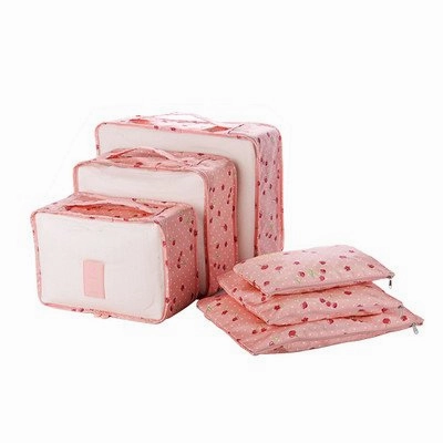 6Pcs Waterproof Travel Storage Bags Clothes Packing Cube Luggage Organizer Pouch (Pink cherry)