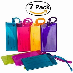 7 Pack Travelmore Luggage Tags For Suitcases, Flexible Silicone Travel Id Identification Labels Set