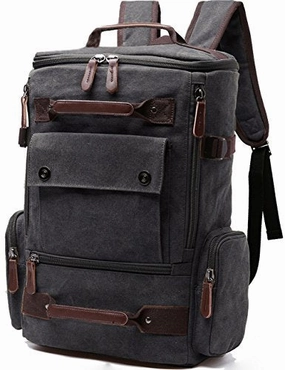 Aidonger Vintage Canvas Backpack Laptop Backpack Weekend Backpack (Black)