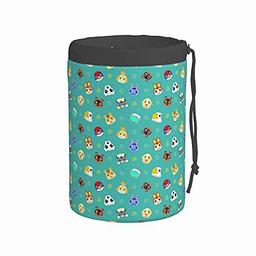 Ani-mal Cro-ss-ing Travel Cosmetic Bag Drawstring Barrel Makeup Bag,Women&Girls Portable Foldable Case,Multifunctional Toiletry Bucket Bag Round Organizer Storage Pocket Soft Collapsible