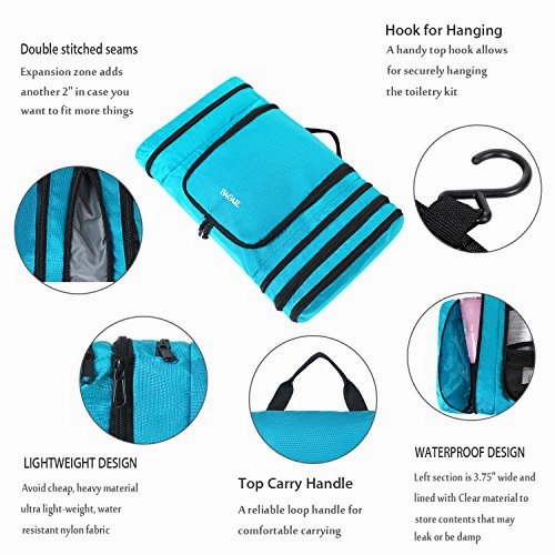 Bagail Men & Women Waterproof Flat Toiletry Kit, Portable and Spacious Travel Cosmetic Organizer