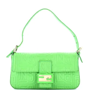 Baguette Bag Logo Embossed Leather Small