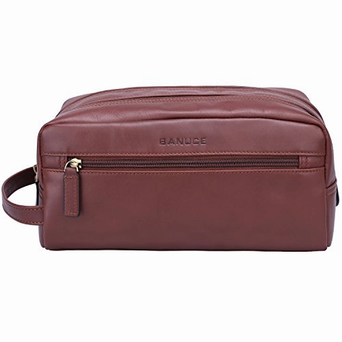 Banuce Vintage Full Grain Italian Leather Toiletry Bag for Men Women Hanging Travel Organizer Kit