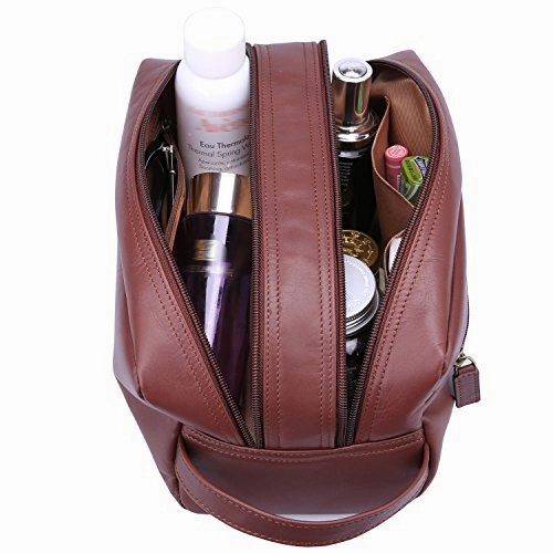 Banuce Vintage Full Grain Italian Leather Toiletry Bag for Men Women Hanging Travel Organizer Kit