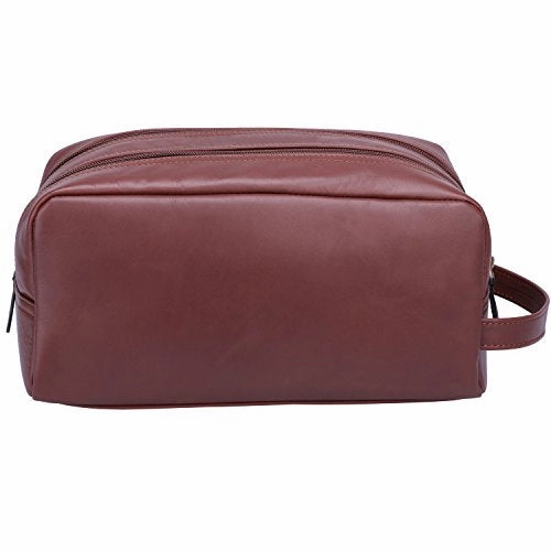 Banuce Vintage Full Grain Italian Leather Toiletry Bag for Men Women Hanging Travel Organizer Kit