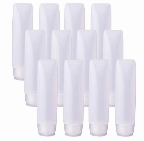 Bekith 12 Pack Travel Size Plastic Squeeze Bottles for Liquids, 30ml/1oz Makeup Toiletry Refillable Cosmetic Containers For Shampoo,Conditioner,Lotion,Toiletries