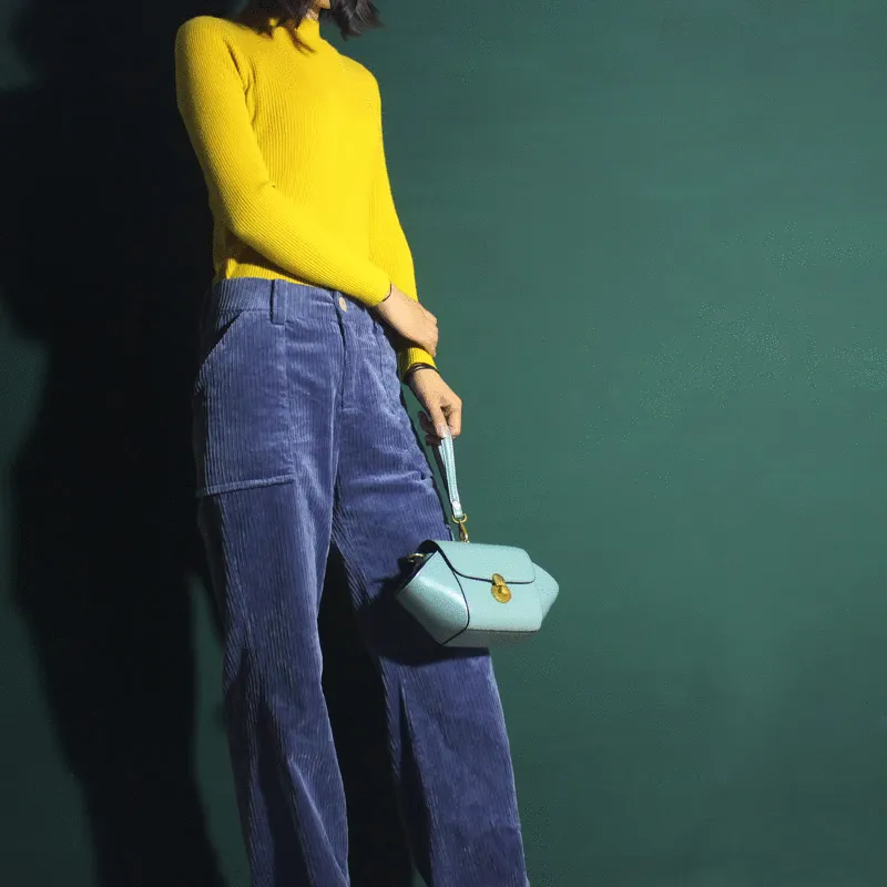 Blue Fashion Flap Over Shoulder Bag Women's Small Leather Crossbody Bag Blue Wristlet Bag Purse