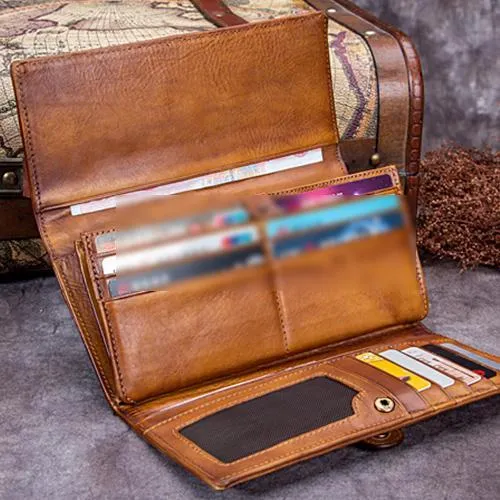 Blue Leather Braided Women's Trifold Leather Brown Long Wallet Clutch Wallets For Ladies