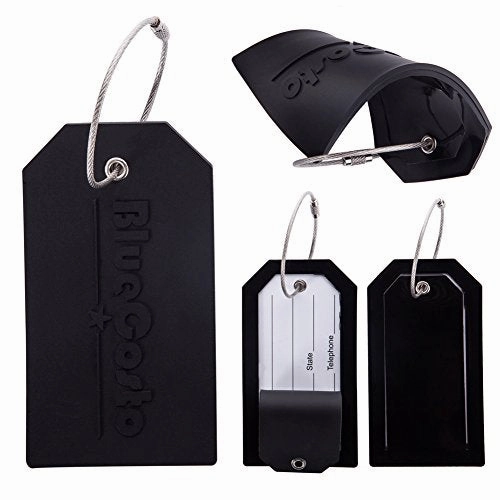 BlueCosto 2 Pack Luggage Tag Label Suitcase Tags Travel Bag Labels w/Privacy Cover - Black