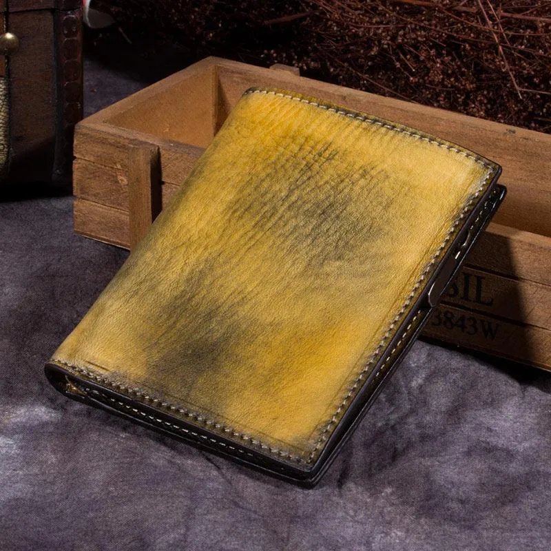 Brown Vintage Small Leather billfold Bifold Wallet Purple Cute Women Green Card Wallet For Ladies