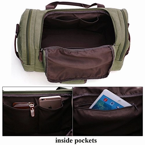 Canvas Duffel Bag, Aidonger Vintage Canvas Weekender Bag Travel Bag Sports Duffel with Shoulder Strap (Army Green)