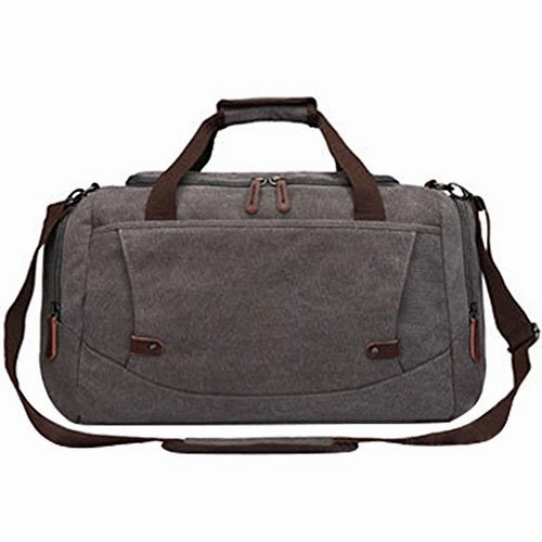 Canvas Duffel Bag, Vintage Canvas Weekender Bag Travel Bag Sports Duffel with Shoulder Strap Gray