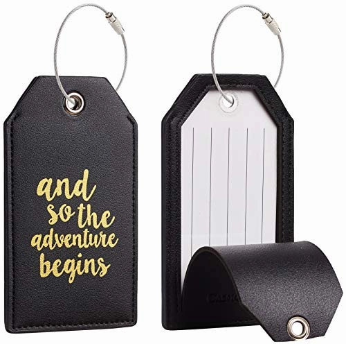 Casmonal Luggage Tags with Full Back Privacy Cover w/Steel Loops (black 02 pcs set)