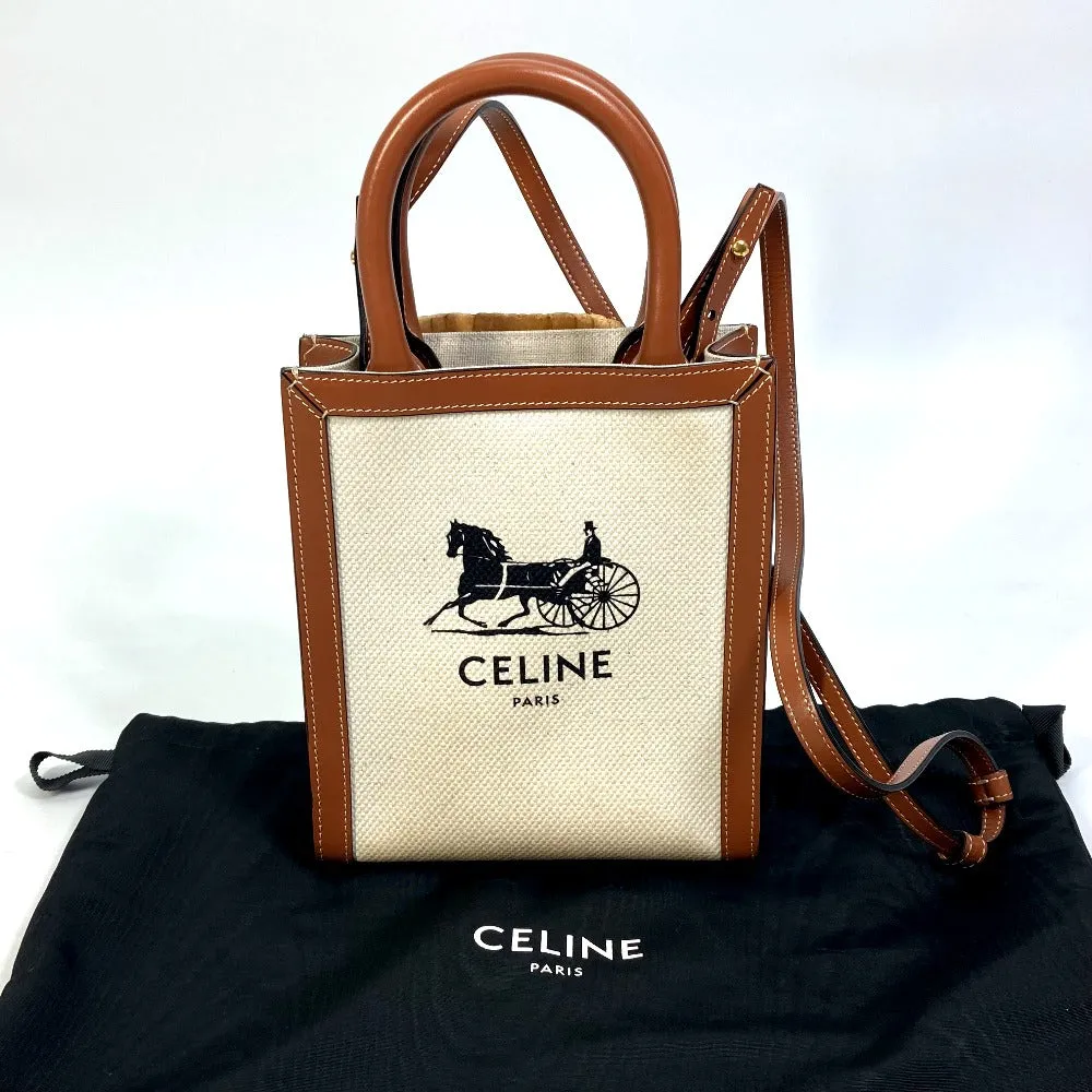 CELINE Shoulder Bag 193302DCI.02NT Canvas / leather beige Carriage Vertical hippo mini Women Used
