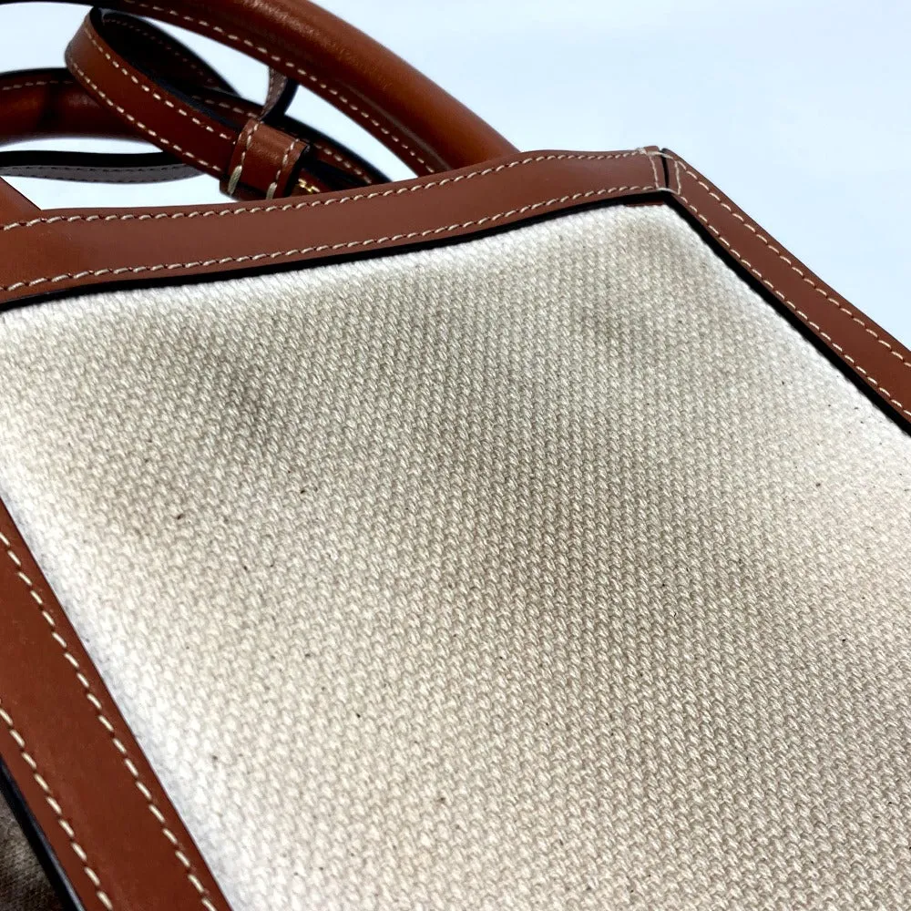 CELINE Shoulder Bag 193302DCI.02NT Canvas / leather beige Carriage Vertical hippo mini Women Used