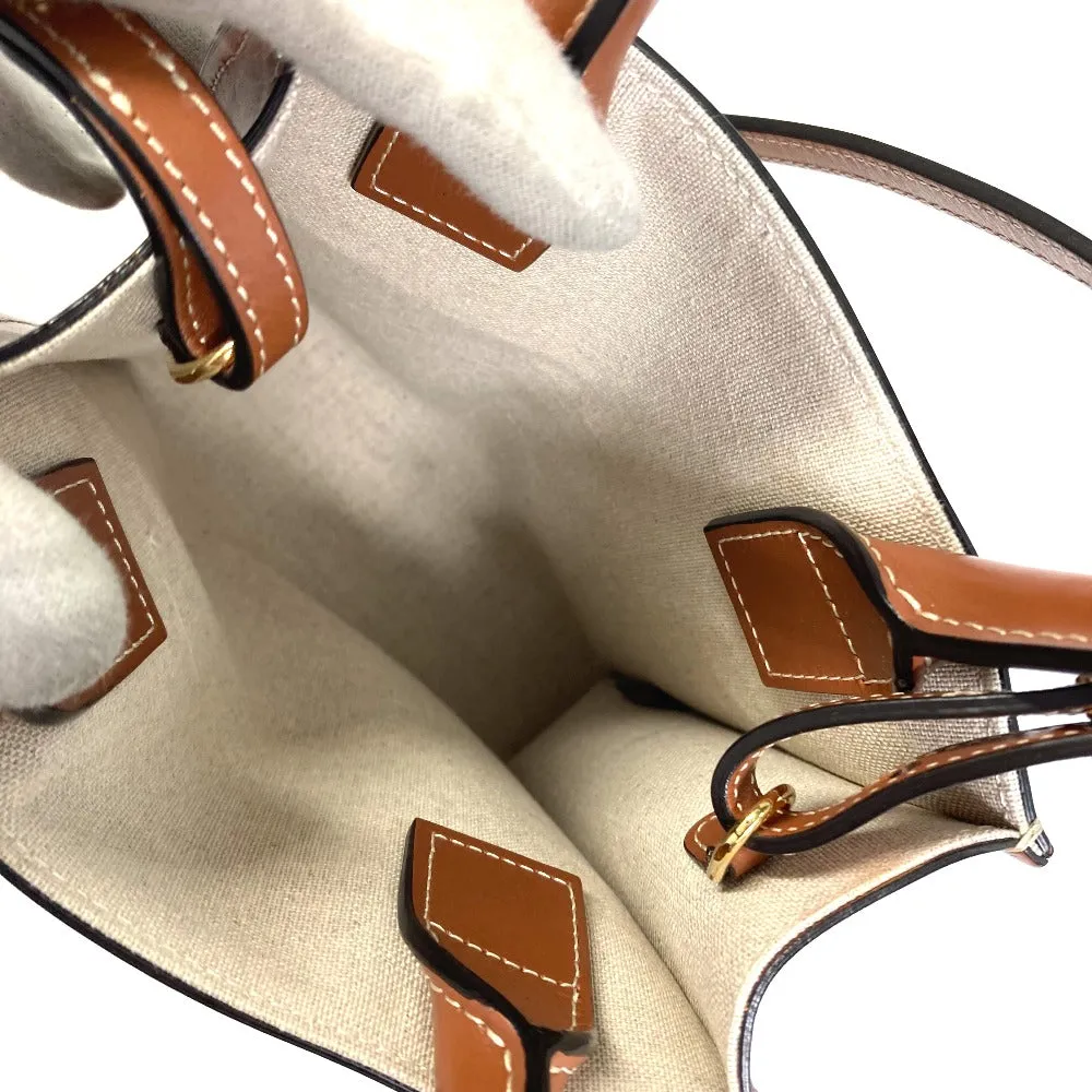 CELINE Shoulder Bag 193302DCI.02NT Canvas / leather beige Carriage Vertical hippo mini Women Used
