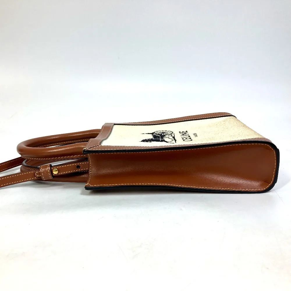 CELINE Shoulder Bag 193302DCI.02NT Canvas / leather beige Carriage Vertical hippo mini Women Used