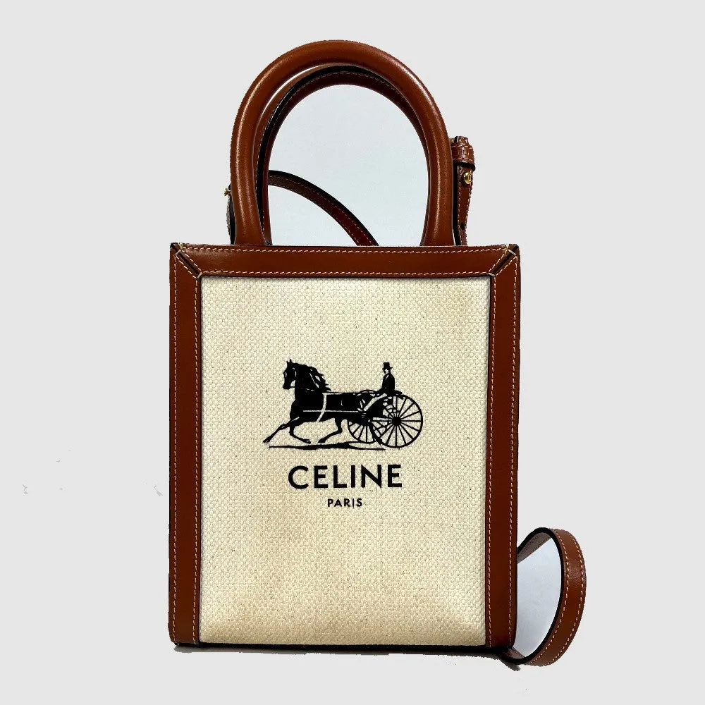 CELINE Shoulder Bag 193302DCI.02NT Canvas / leather beige Carriage Vertical hippo mini Women Used