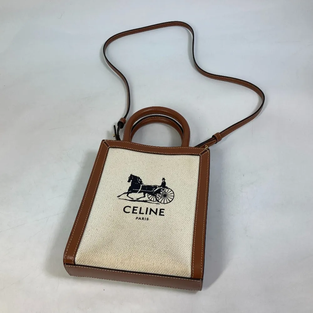 CELINE Shoulder Bag 193302DCI.02NT Canvas / leather beige Carriage Vertical hippo mini Women Used