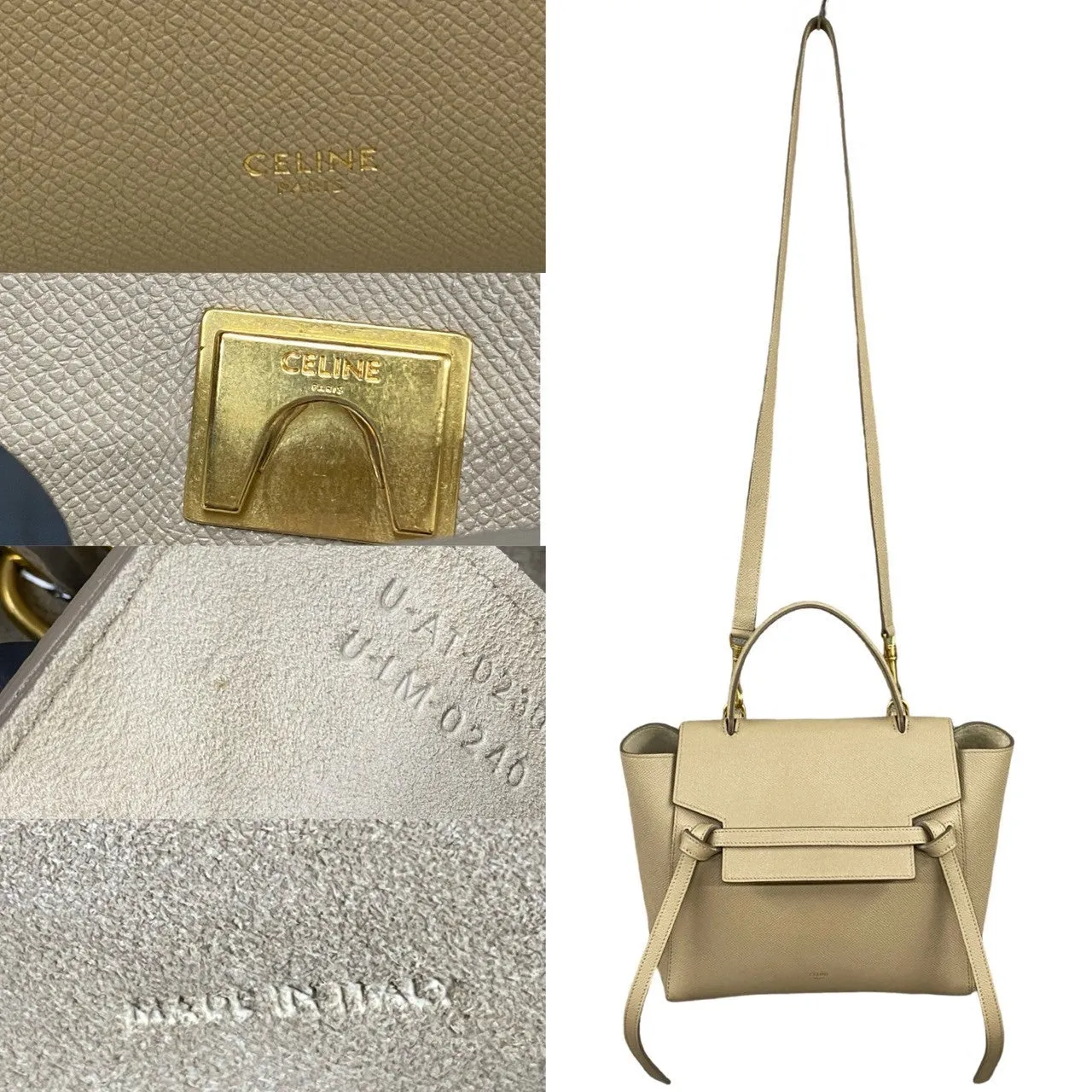 CELINE Shoulder Bag leather beige Belt bag micro