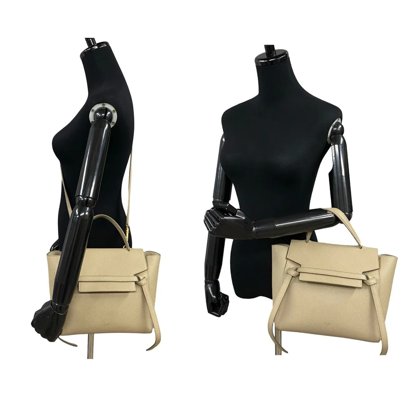 CELINE Shoulder Bag leather beige Belt bag micro