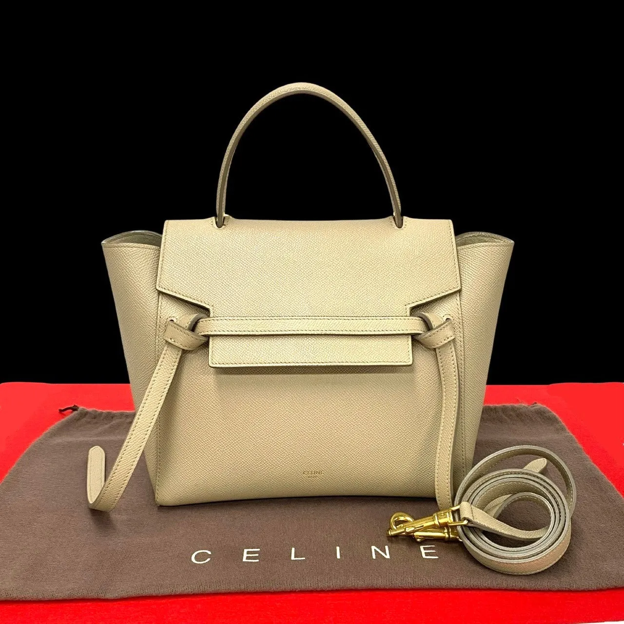 CELINE Shoulder Bag leather beige Belt bag micro