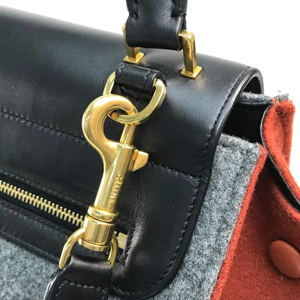 CELINE Shoulder Bag leather Gray x orange x black Trapeze Women Used