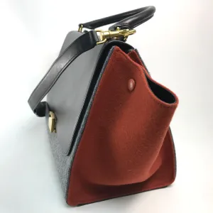 CELINE Shoulder Bag leather Gray x orange x black Trapeze Women Used