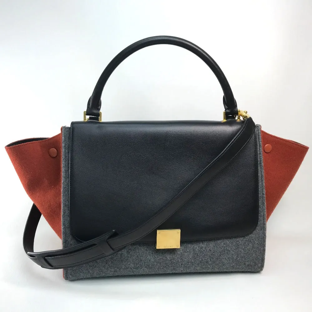 CELINE Shoulder Bag leather Gray x orange x black Trapeze Women Used