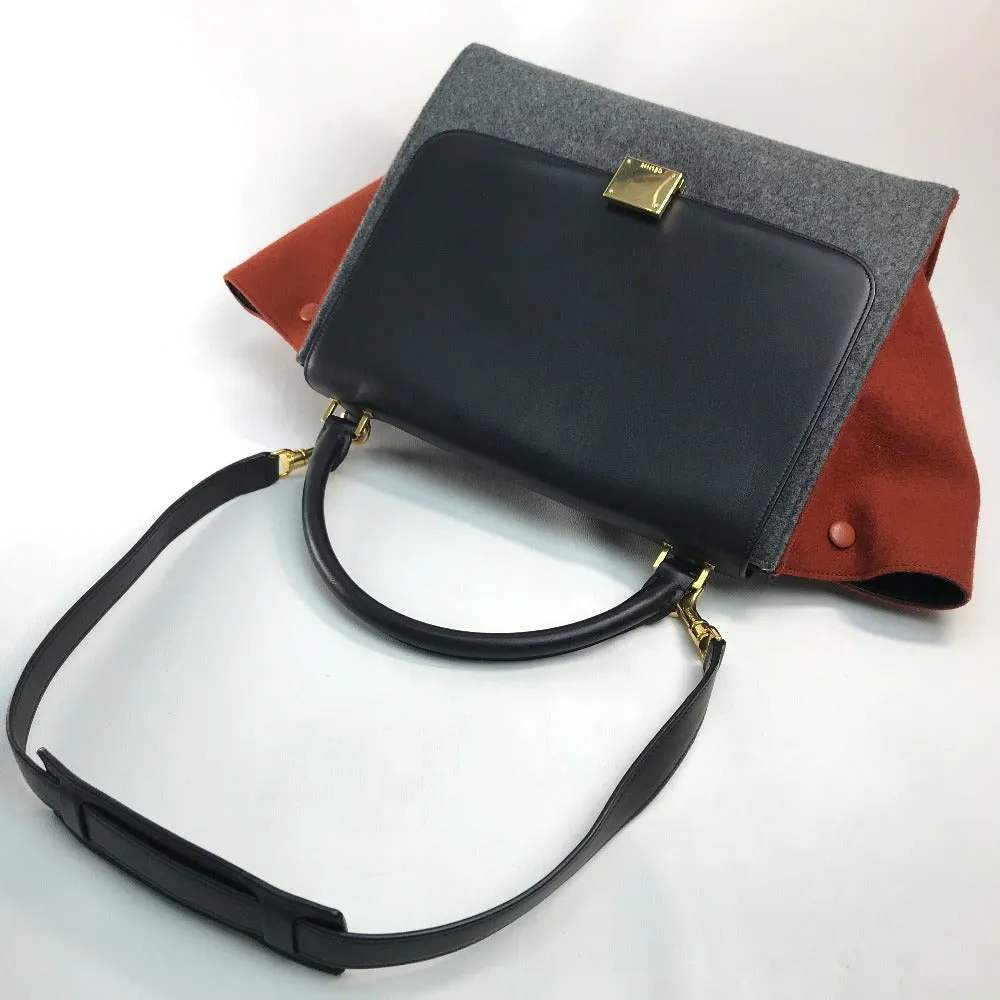 CELINE Shoulder Bag leather Gray x orange x black Trapeze Women Used