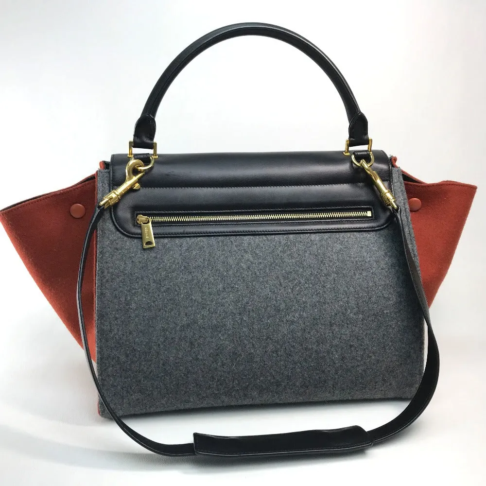 CELINE Shoulder Bag leather Gray x orange x black Trapeze Women Used