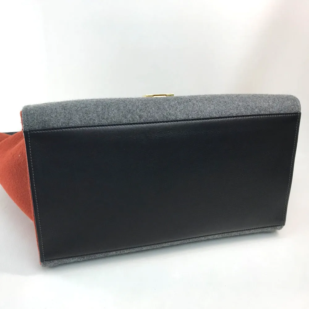 CELINE Shoulder Bag leather Gray x orange x black Trapeze Women Used
