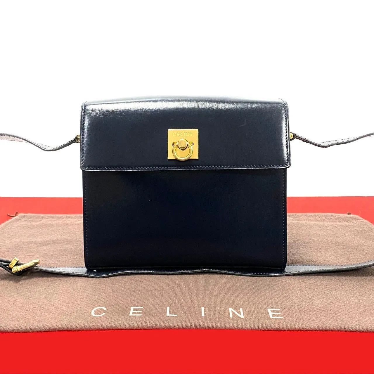 CELINE Shoulder Bag leather Navy