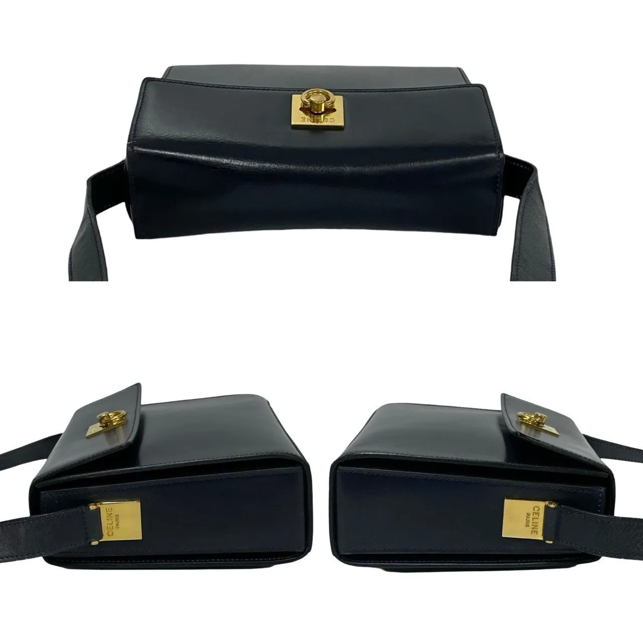 CELINE Shoulder Bag leather Navy