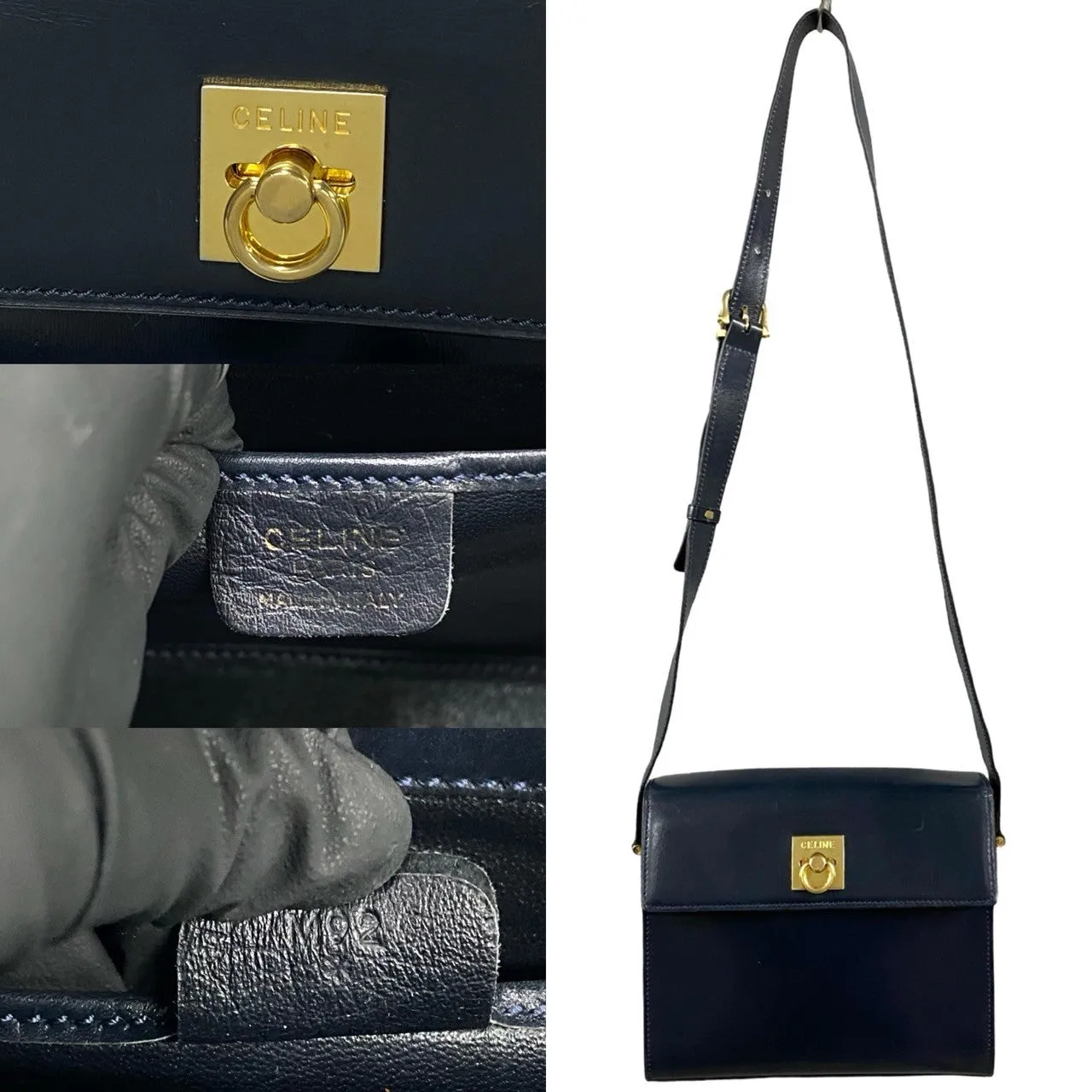 CELINE Shoulder Bag leather Navy