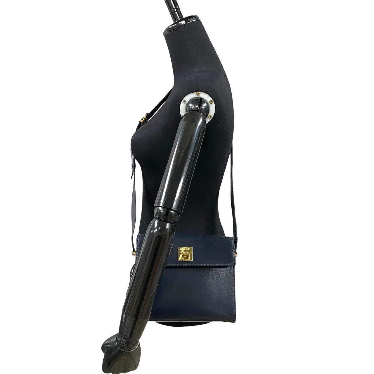 CELINE Shoulder Bag leather Navy
