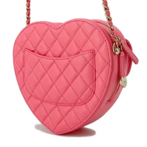 CHANEL Heart Shape ChainShoulder Bag Pink AS3191 Lambskin