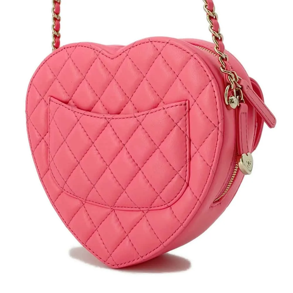 CHANEL Heart Shape ChainShoulder Bag Pink AS3191 Lambskin