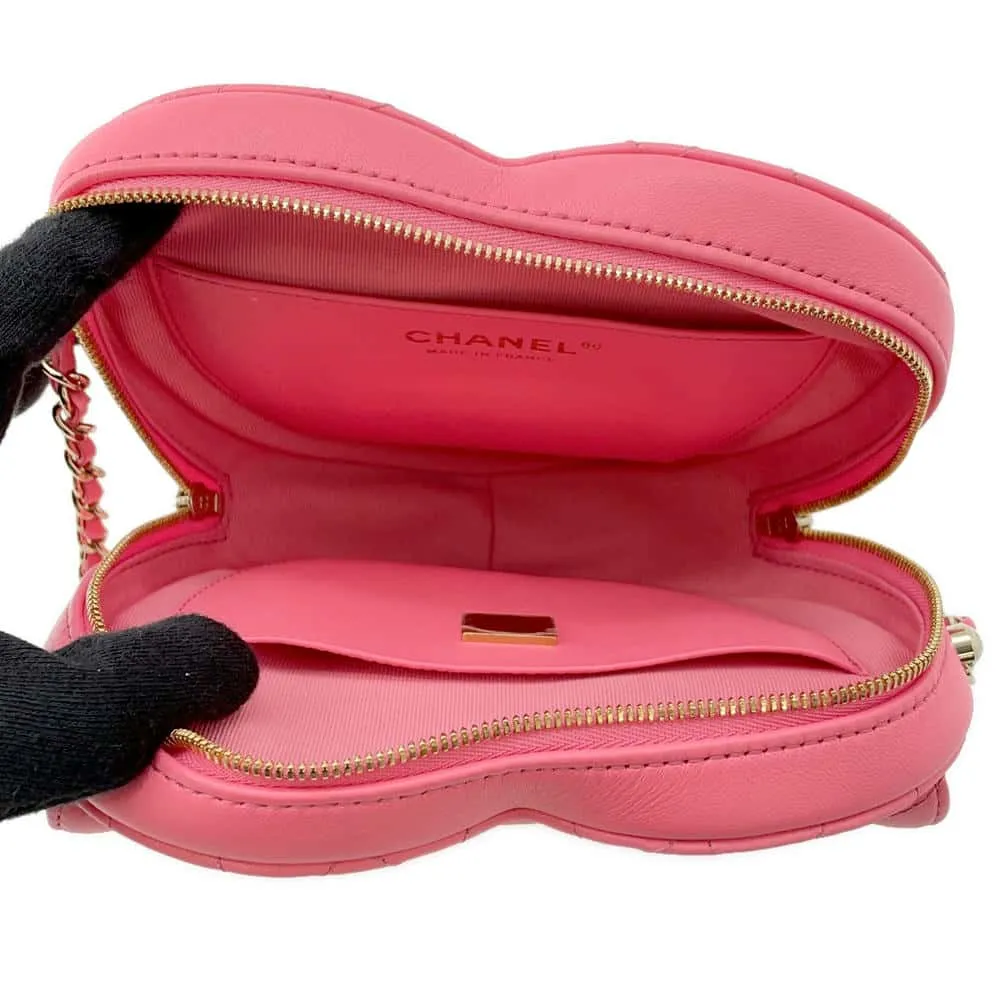 CHANEL Heart Shape ChainShoulder Bag Pink AS3191 Lambskin